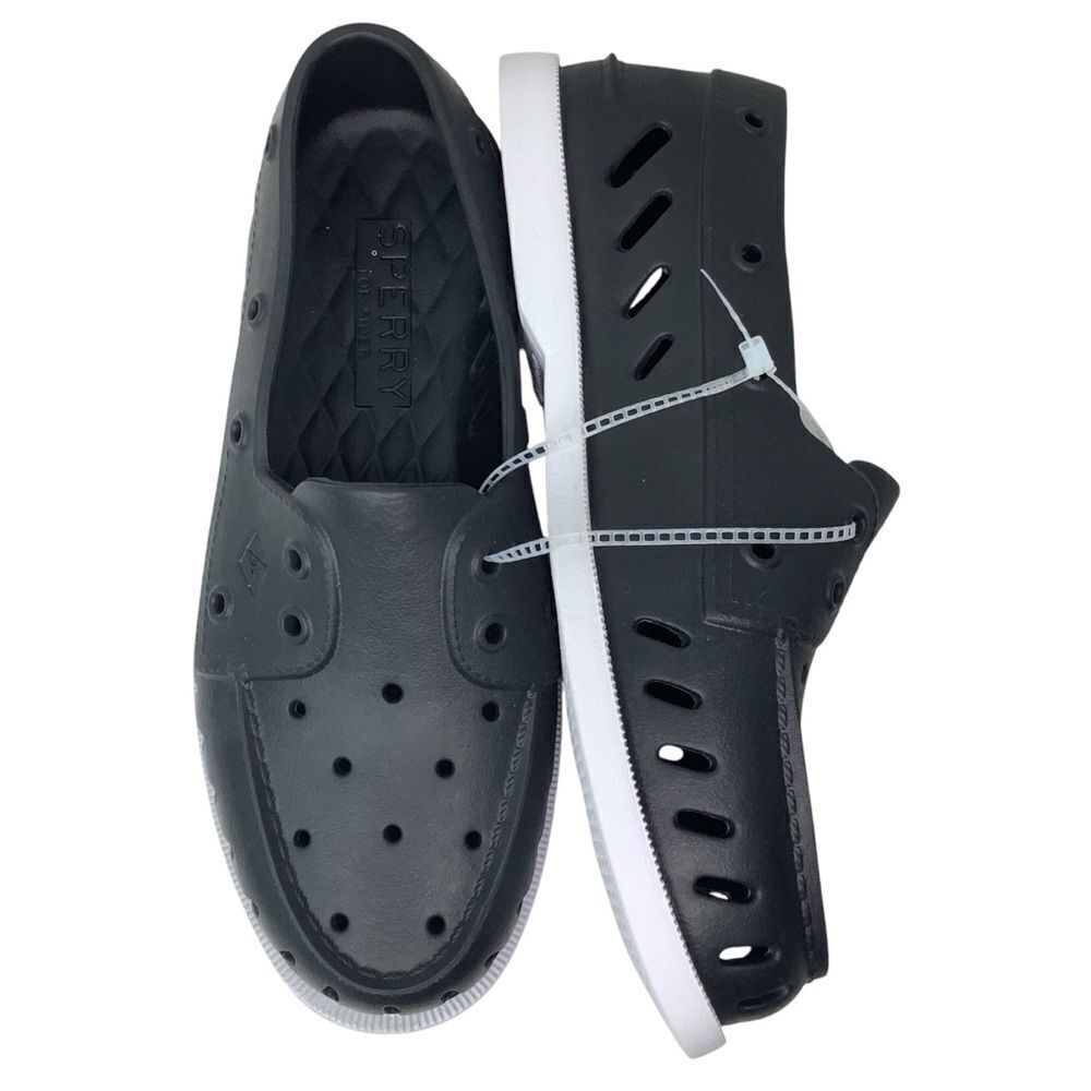 NWOT! Sperry Float Boat Black/White Rubber Women’s Slip On Shoes Sz 9M